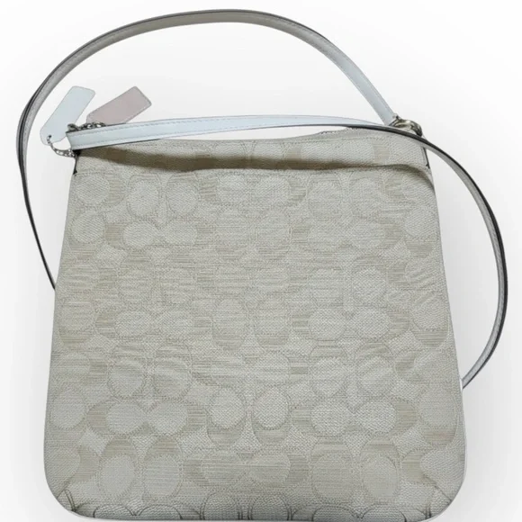 NWT Coach Signature Jacquard File Crossbody Bag Light Khaki Chalk w Dust Bag - Picture 3 of 7